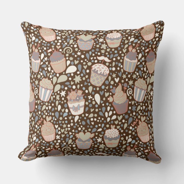 Sweet  pattern made of tasty cupcakes throw pillow (Front)