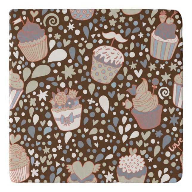 Sweet  pattern made of tasty cupcakes trivet (Front)