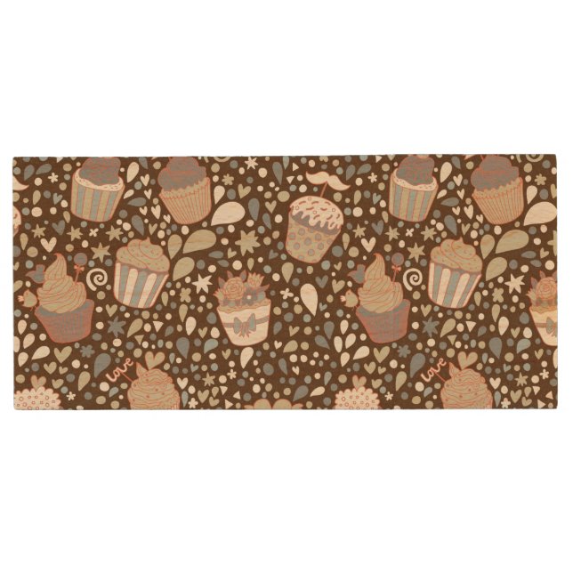 Sweet  pattern made of tasty cupcakes wood flash drive (Front)