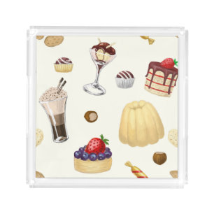 Sweet pattern with various desserts. acrylic tray