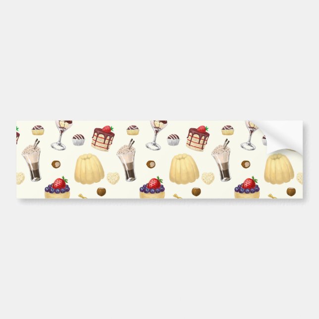 Sweet pattern with various desserts. bumper sticker (Front)
