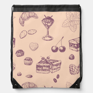 Sweet pattern with various desserts. drawstring bag