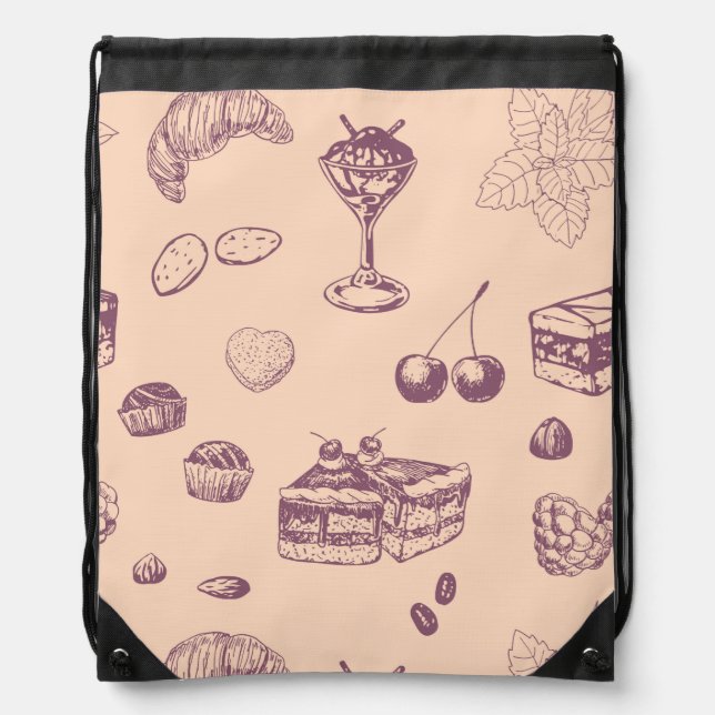 Sweet pattern with various desserts. drawstring bag (Front)