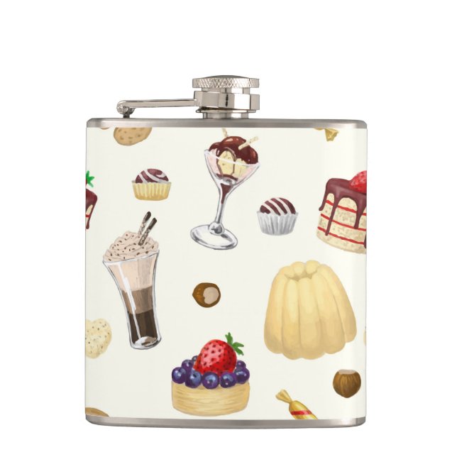 Sweet pattern with various desserts. flask (Front)