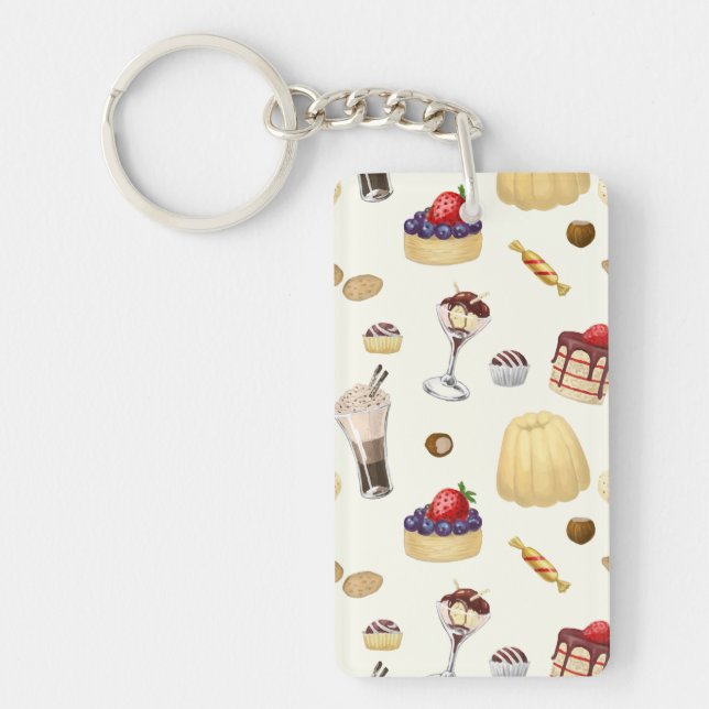 Sweet pattern with various desserts. keychain (Front)