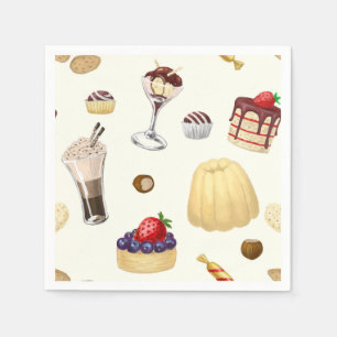 Sweet pattern with various desserts. paper napkins