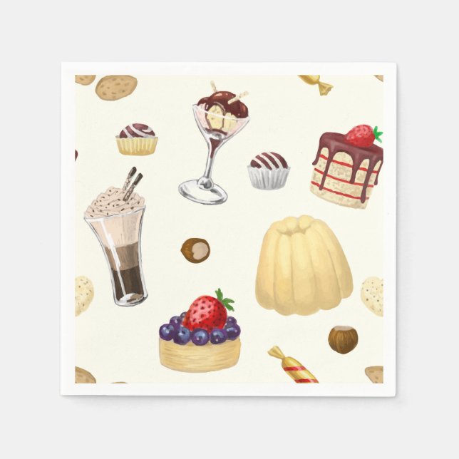 Sweet pattern with various desserts. paper napkins (Front)