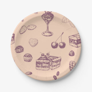 Sweet pattern with various desserts. paper plates