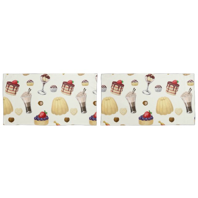 Sweet pattern with various desserts. pillowcase (Front-Set)