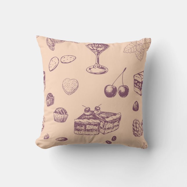 Sweet pattern with various desserts. throw pillow (Front)
