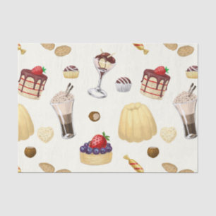Sweet pattern with various desserts. tissue paper