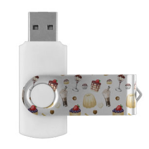 Sweet pattern with various desserts. USB flash drive