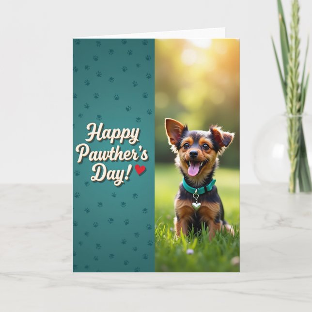 Sweet Pawthers Day Teal Print Card (Front)