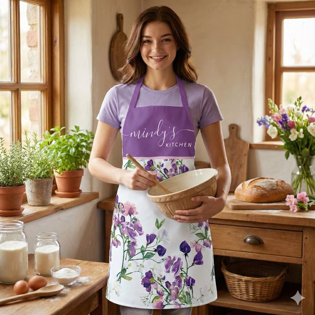 Sweet Pea All-Over Print Apron (This beautiful personalized apron would make a great bridal shower or birthday gift! )