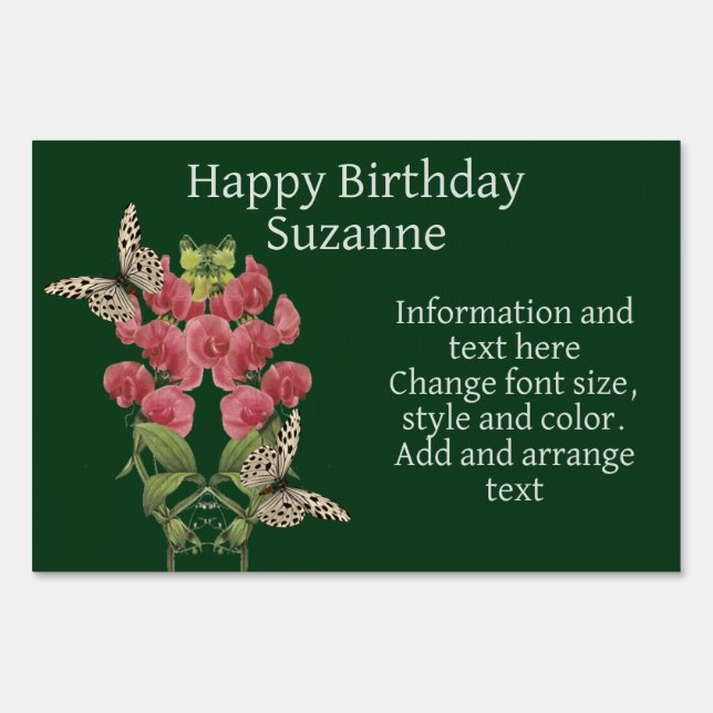 Sweet Pea And Butterflies Personalized Birthday Sign (Front)