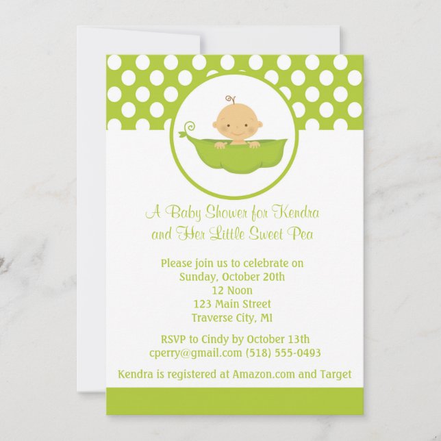 Sweet Pea Baby Shower - Boy Pea in a Pod Invitation (Front)