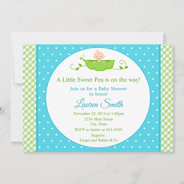 Sweet Pea Baby Shower Invitation Blue Boy Baby (Front)