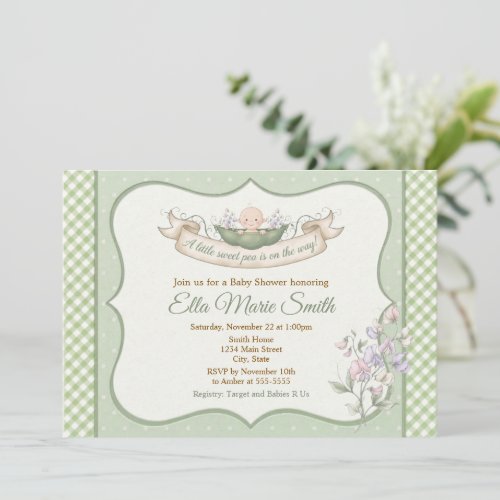 Sweet Pea Baby Shower Invitation Gender Neutral