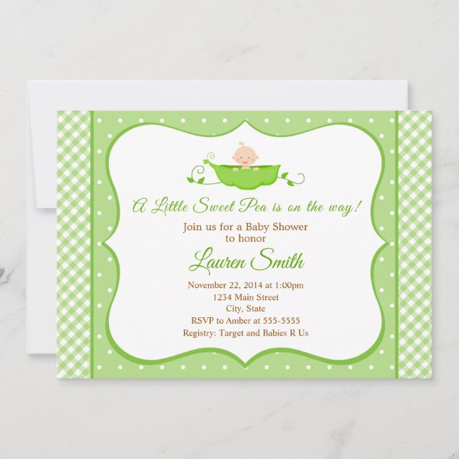 Sweet Pea Baby Shower Invitation Gender Neutral (Front)