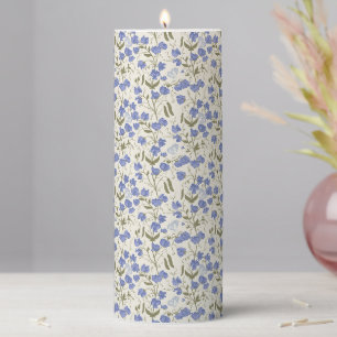 Sweet pea blue and cream cottagecore design pillar candle