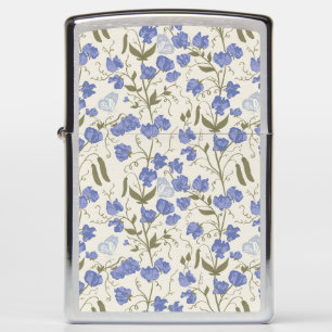 Sweet pea blue and cream cottagecore design zippo lighter