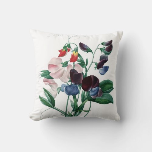 Sweet pea colorful flowers Redoute Throw Pillow