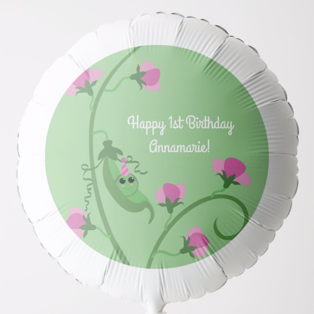 Sweet Pea Cute 1st Birthday Party Balloon (Front)