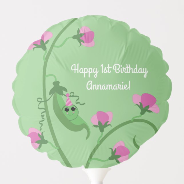 Sweet Pea Cute 1st Birthday Party Balloon (Front)