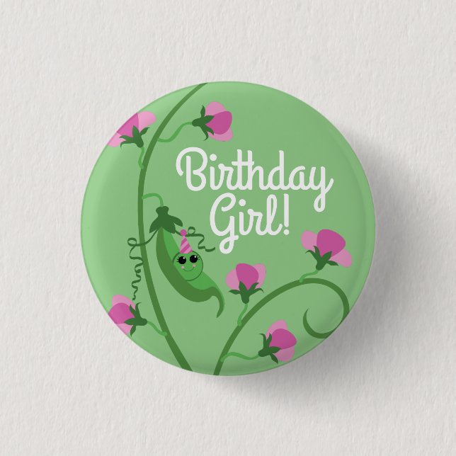 Sweet Pea Cute 1st Birthday Party Button (Front)