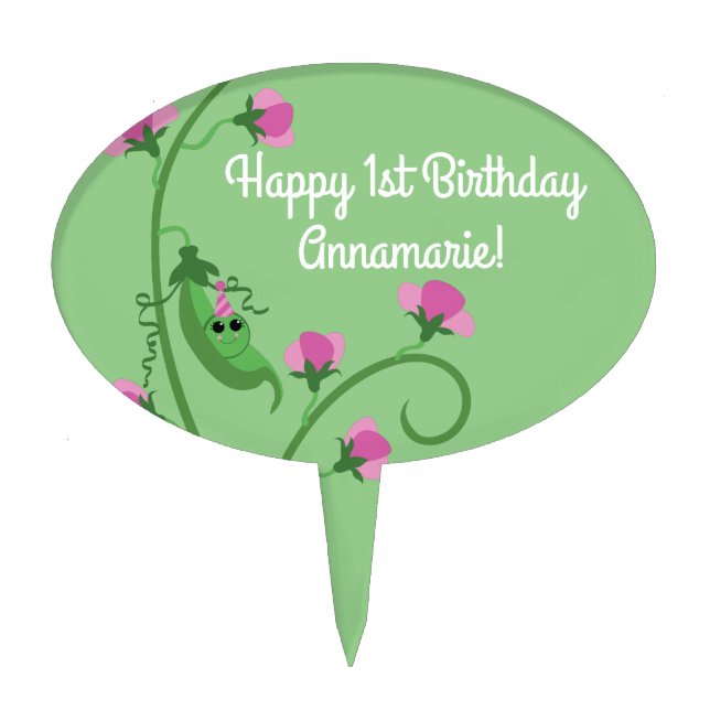 Sweet Pea Cute 1st Birthday Party Cake Topper (Front)