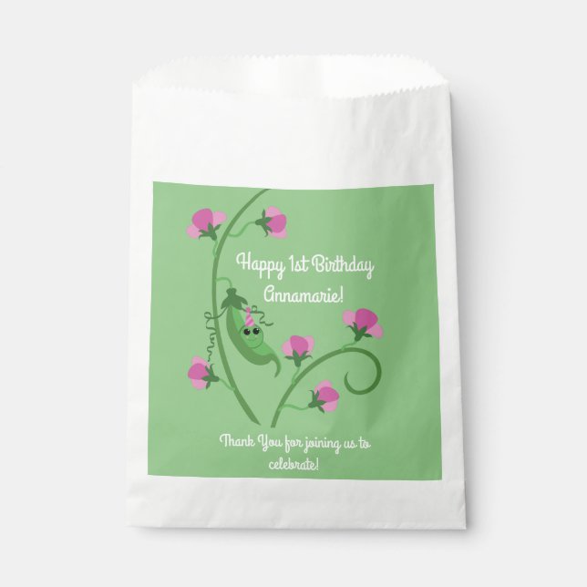 Sweet Pea Cute 1st Birthday Party Favor Bag (Front)