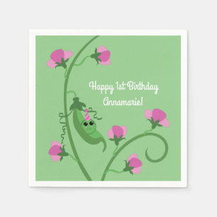 Sweet Pea Cute 1st Birthday Party Napkins
