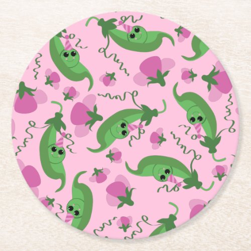 Sweet Pea Cute 1st Birthday Party Round Paper Coaster