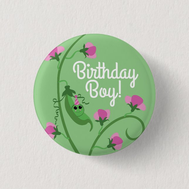 Sweet Pea Cute Kid's Birthday Party Button (Front)