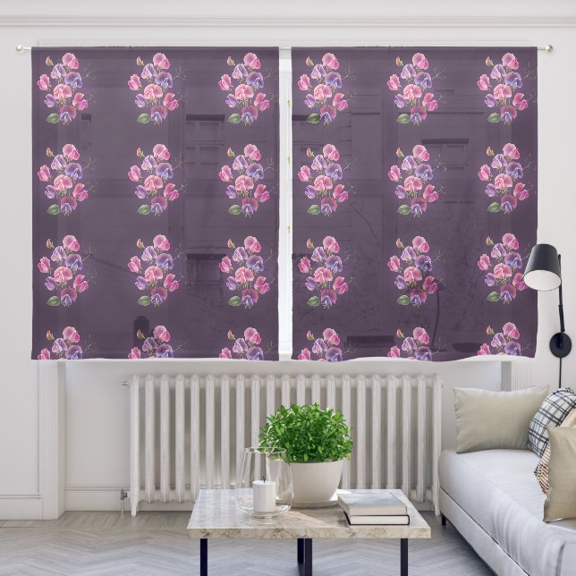 Sweet Pea Drapes Pink and Purple Floral Sheer Curtains (Living Room)