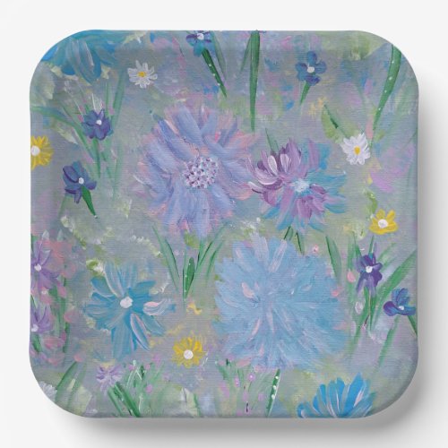 Sweet Pea Floral 9 Square Paper Plate