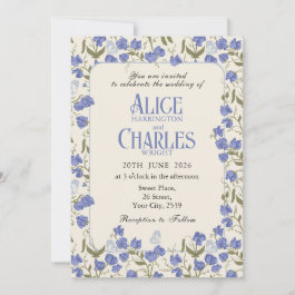 Sweet Pea Floral Blue and Cream Wedding Invitation