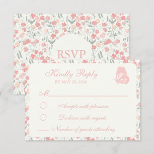 Sweet Pea Floral Pink and Cream RSVP Card