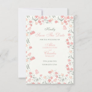 Sweet Pea Floral Pink and Cream Save The Date
