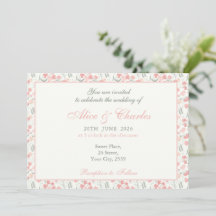 Sweet Pea Floral PInk and Cream Wedding Invitation