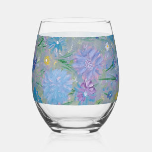 Sweet Pea Floral Stemless Wine Glass