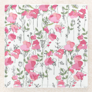 Sweet Pea: Floral Summer Texture. Glass Coaster