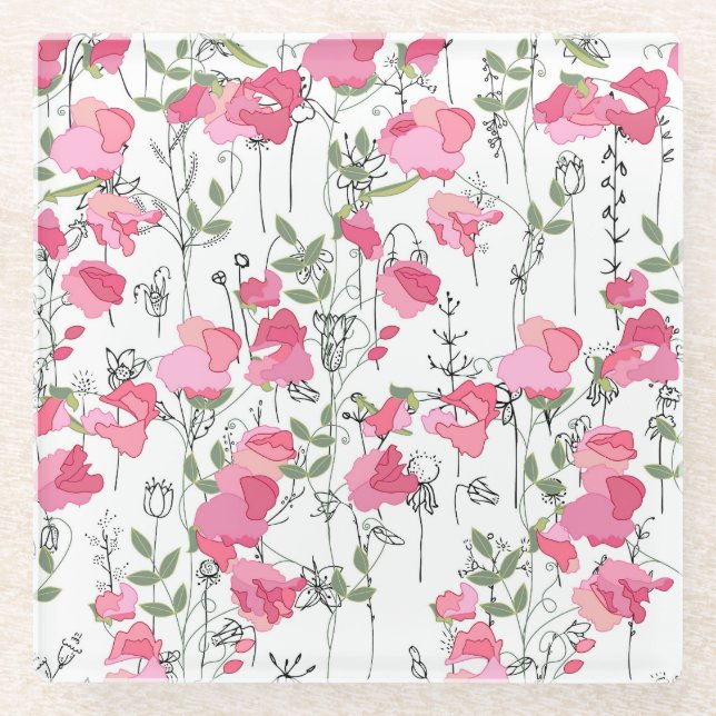 Sweet Pea: Floral Summer Texture. Glass Coaster (Front)