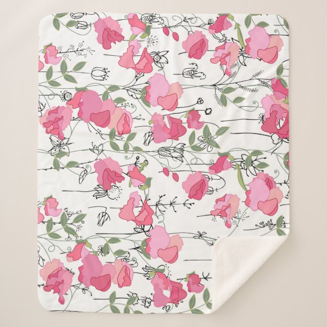 Sweet Pea: Floral Summer Texture. Sherpa Blanket (Front)