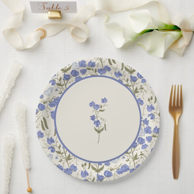 Sweet Pea Floral Wedding Cream Paper Plates (Wedding)