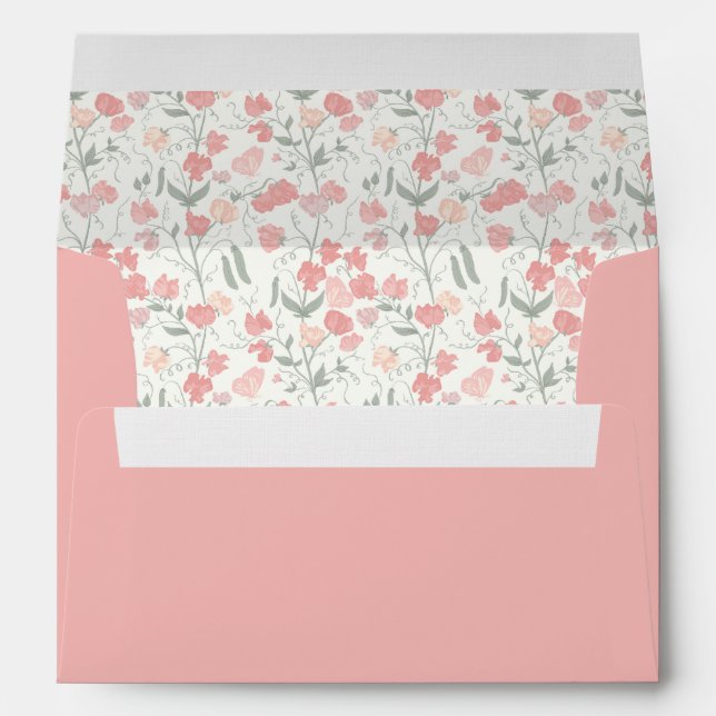Sweet Pea Floral Wedding Envelope Pink (Back (Bottom))