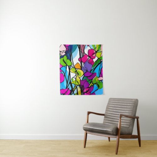 Sweet Pea Flower Abstract Art Floral Colorful Tapestry