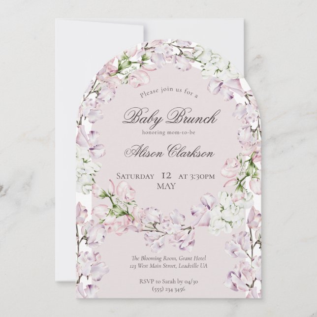 Sweet Pea flower Baby brunch elegant lavender Invitation (Front)
