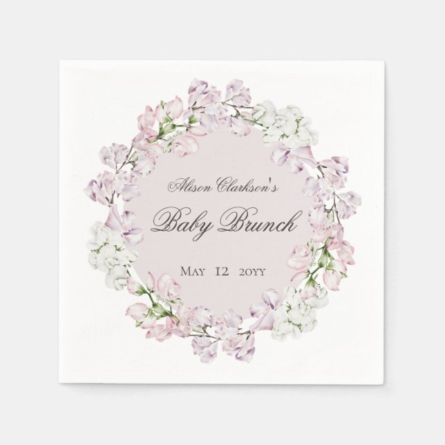 Sweet Pea flower Baby brunch elegant Round  Napkins (Front)