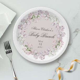 Sweet Pea flower Baby brunch elegant Round  Paper Plates